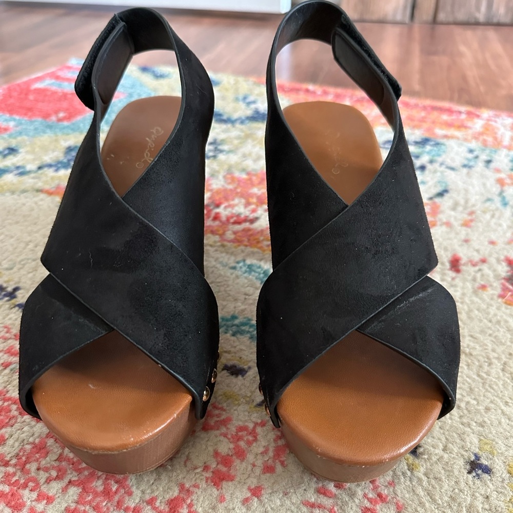 Black sling back platform